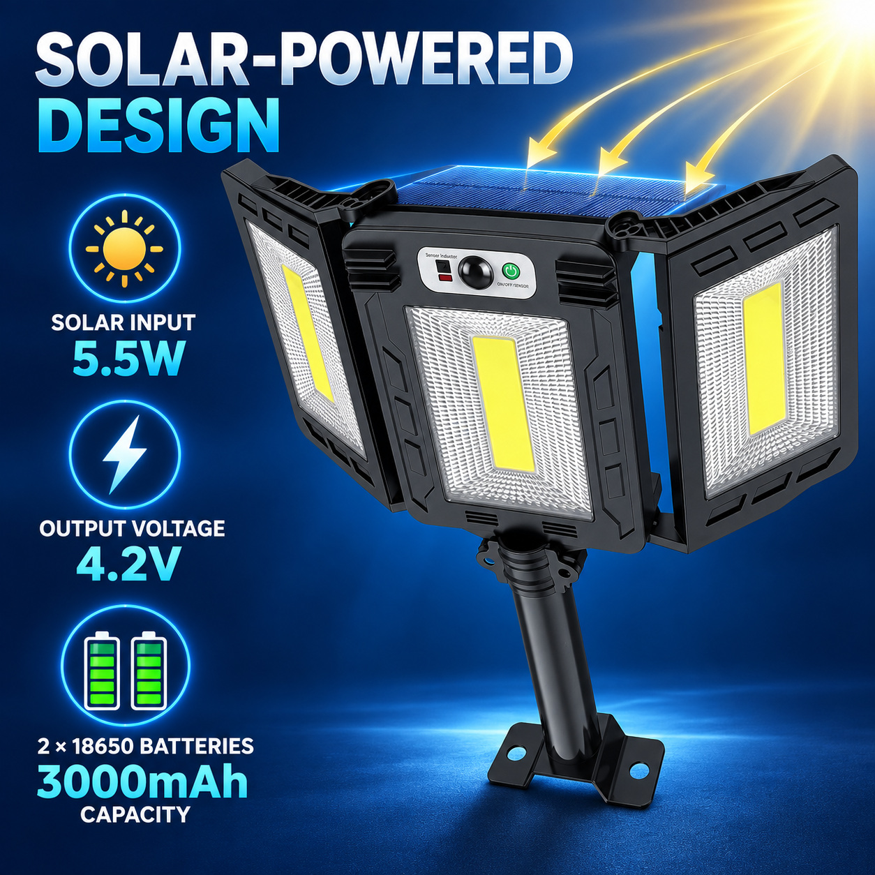 Solar Powered Rechargeable Motion Sensor COB LED Work Light 3000mAh For Auto W786 1 2 photo 4