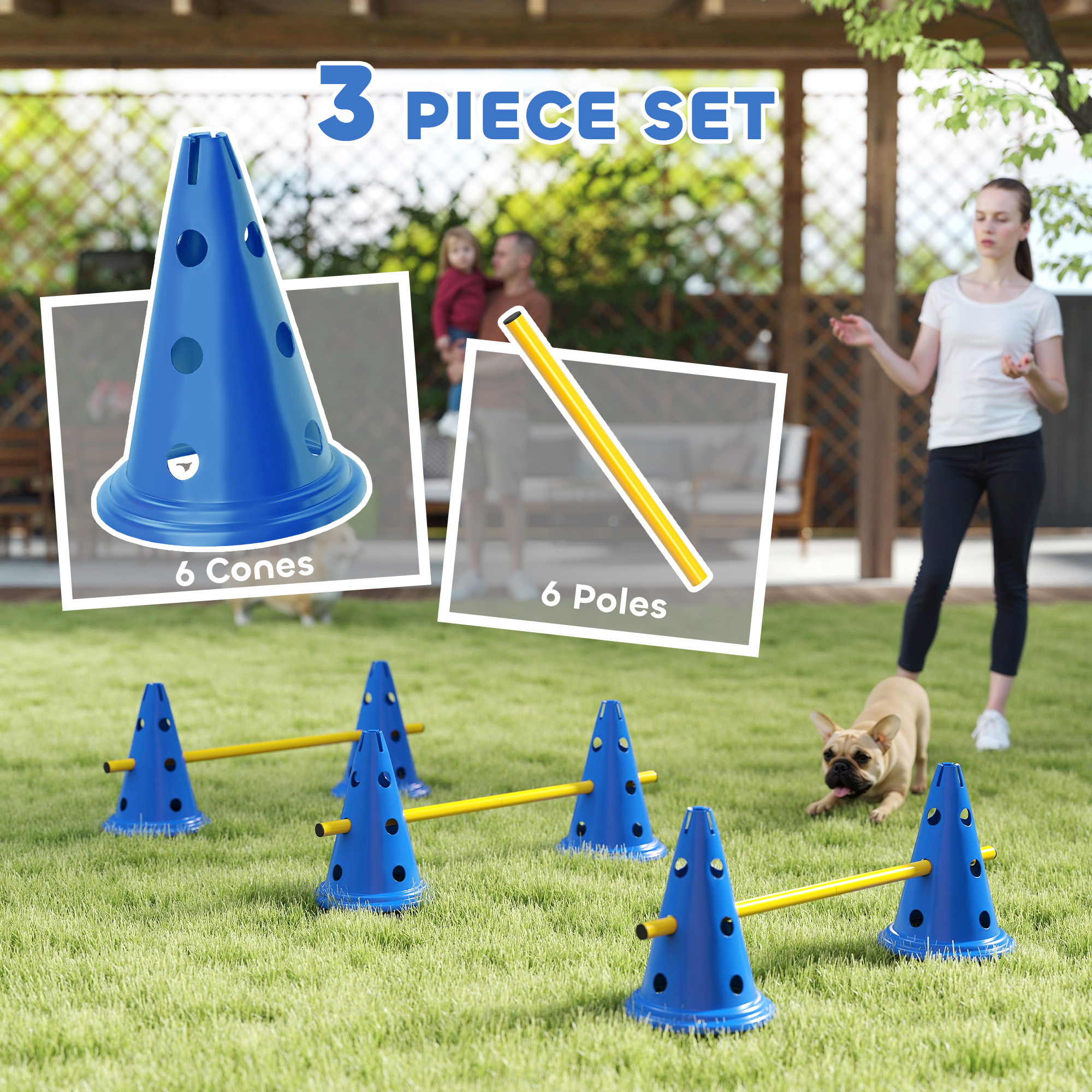 Dog Agility Equipment Set Of Six Cones, Six Poles With Carry Bag, Three-Piece Adjustable Height Jumping Obstacles, Blue photo 3