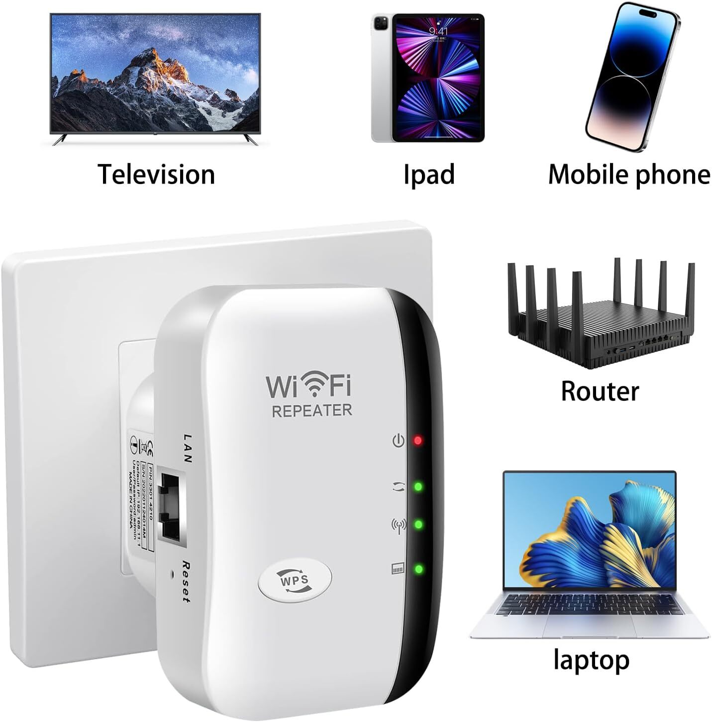 Wifi Repeater Wireless Signal Amplifier Extended Network Enhancer EU US Home Router 300m Through The Wall Bedroom Receive Moving photo 3