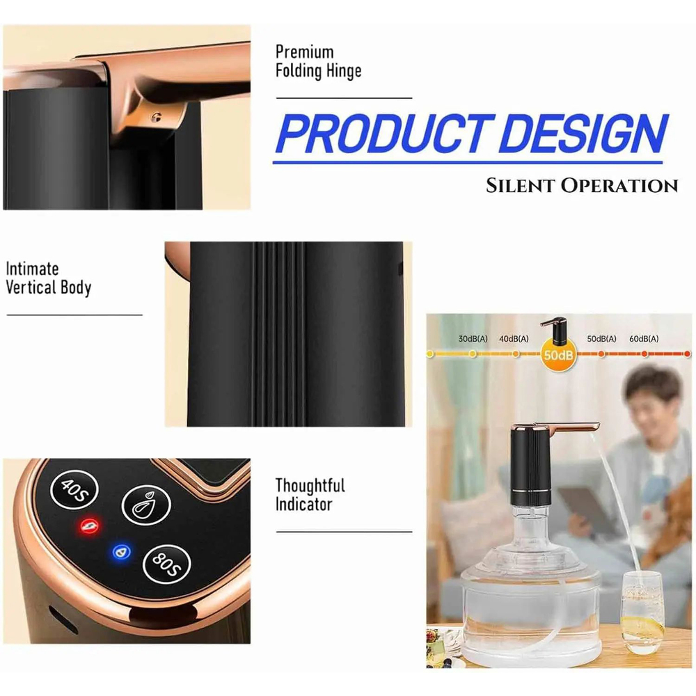 Electric Water Bottle Pump Foldable Automatic Water Dispenser Pump For 1-5 Gallon With Dosing, USB-C Rechargeable, Stainless Steel Sinker For Home Office Camping RV Bedside photo 2