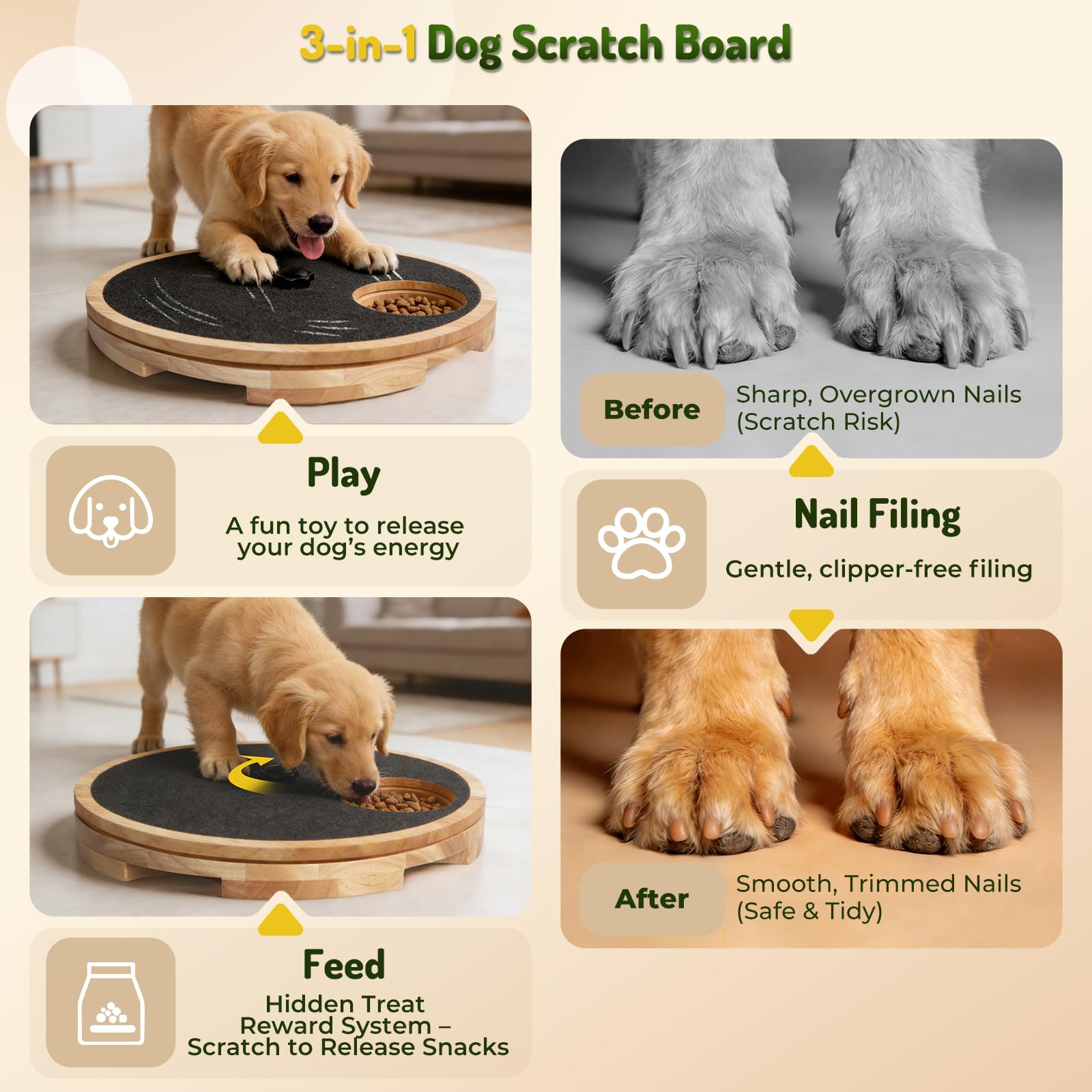 Dog Nail Scratch Board With Treat Box For Claw Care Interactive Nail File Toy For Stress-Free Grooming, Wooden, Adjustable Tension, Suitable For Dogs Of Multiple Sizes, Black photo 2