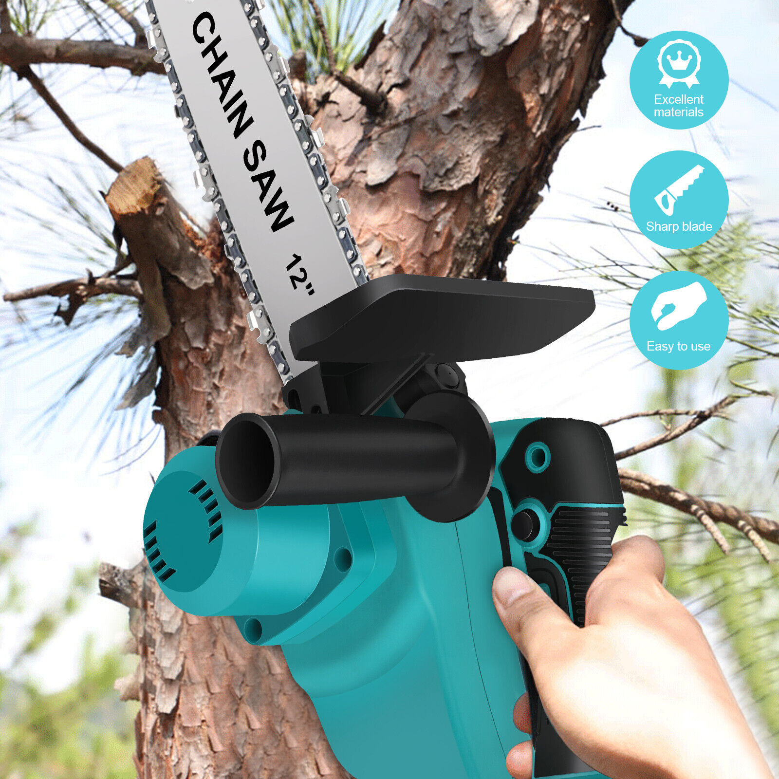 12in Chainsaw Cordless Electric Pruning Shears One-Handed Portable With 2Battery 1Charger Gloves 2Chains 1 Carry Box For Branch Wood Cutting Garden Tree Logging Trimming photo 2