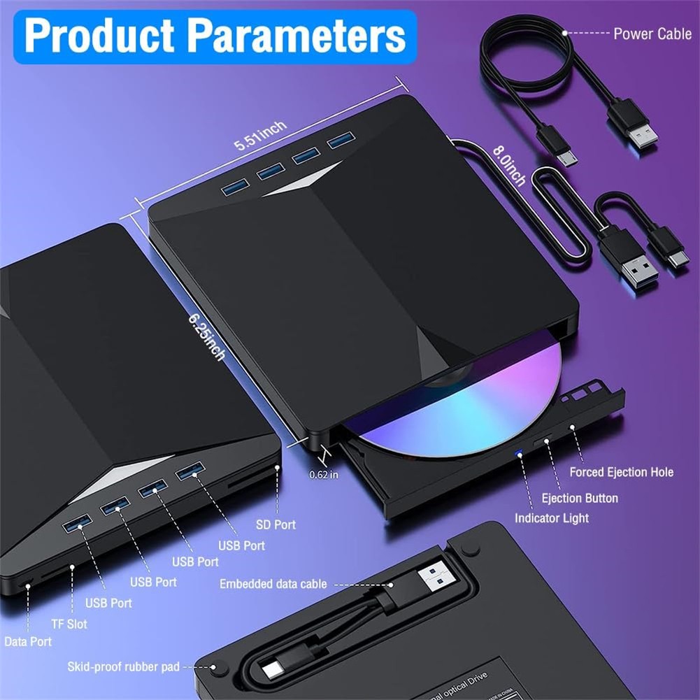 7 In1 External USB 3.0 DVD CD RW Writer Drive Burner Reader Player For Laptop PC photo 8