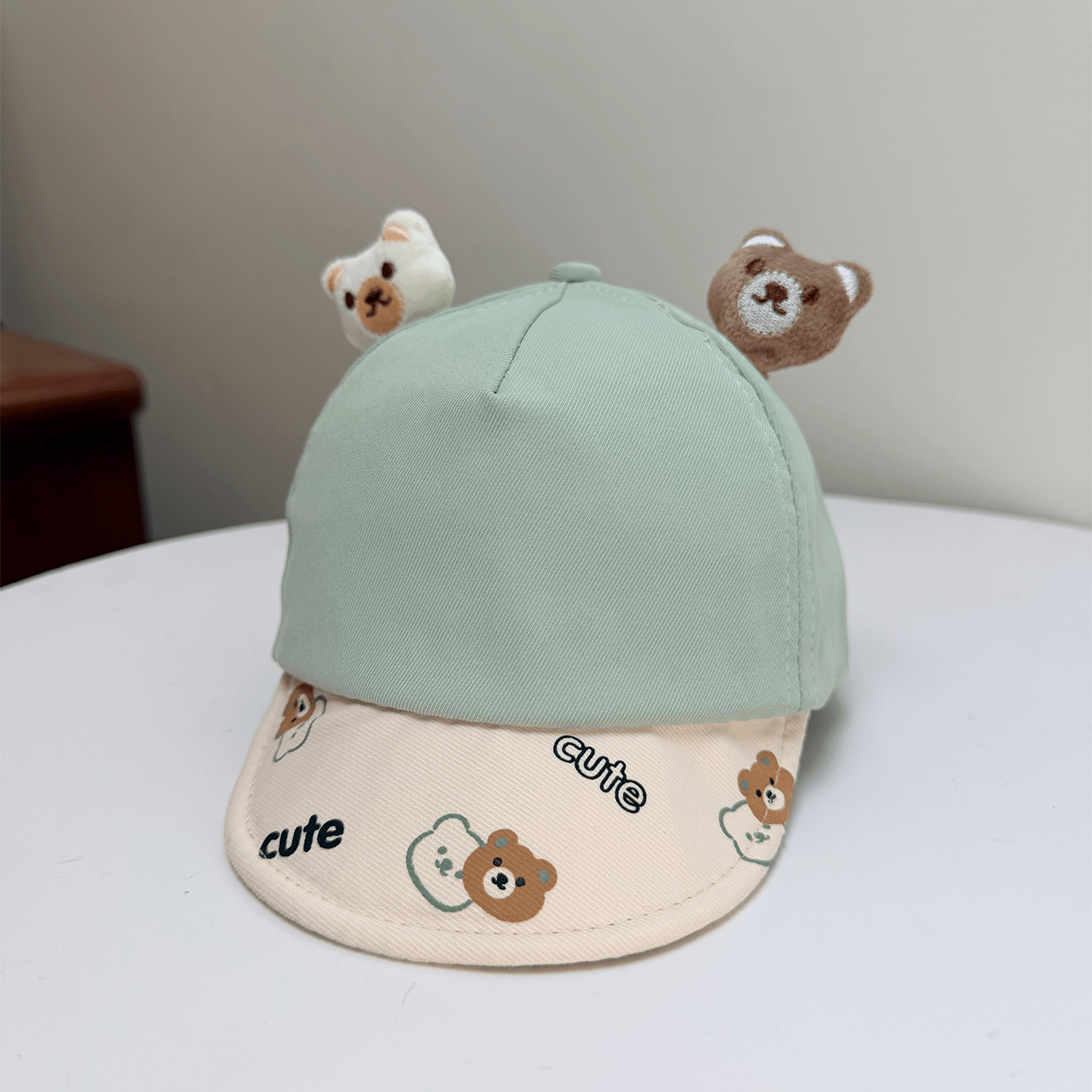 Korean-style Patchwork Printed Lettering Soft Brimmed Baseball Cap With Three-dimensional Plush Bear Ears And Baby Style Cap photo 2