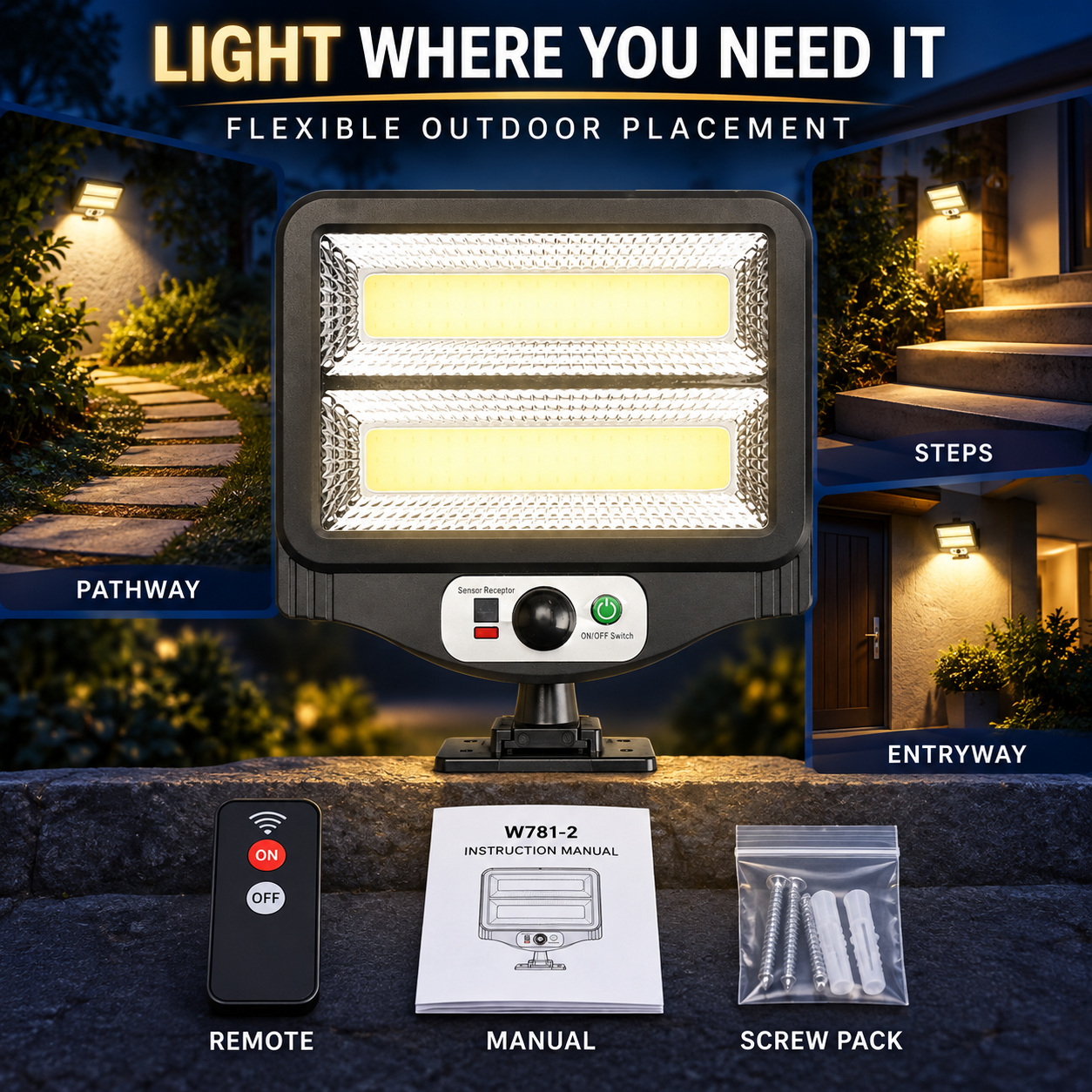Solar Powered Rechargeable Motion Sensor COB LED Work Light 1500mAh For Auto W781 2 Street photo 4