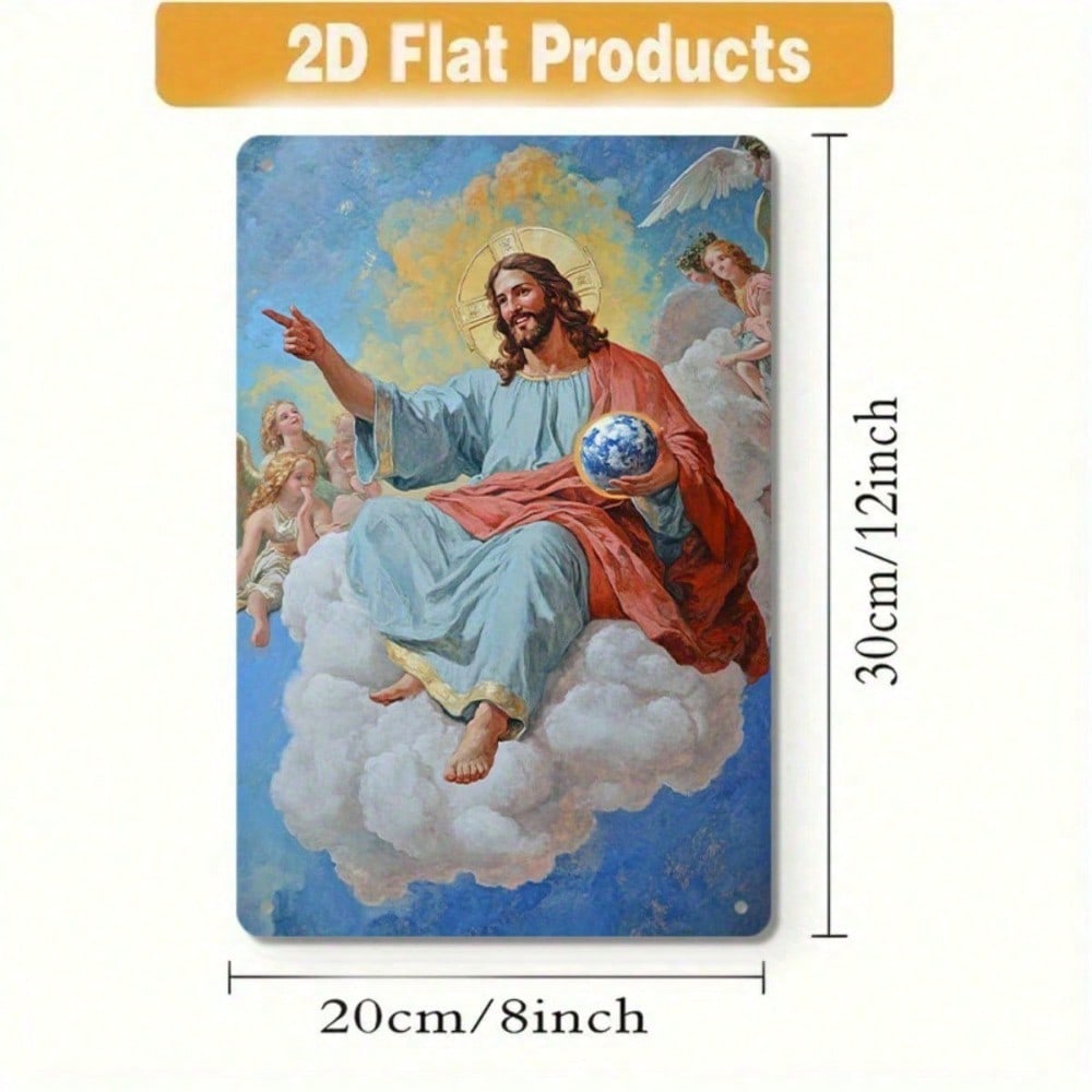 1pc Vintage Dancing With Angels Metal Tin Sign, Divine Blue Sky 2D Flat Art photo 6