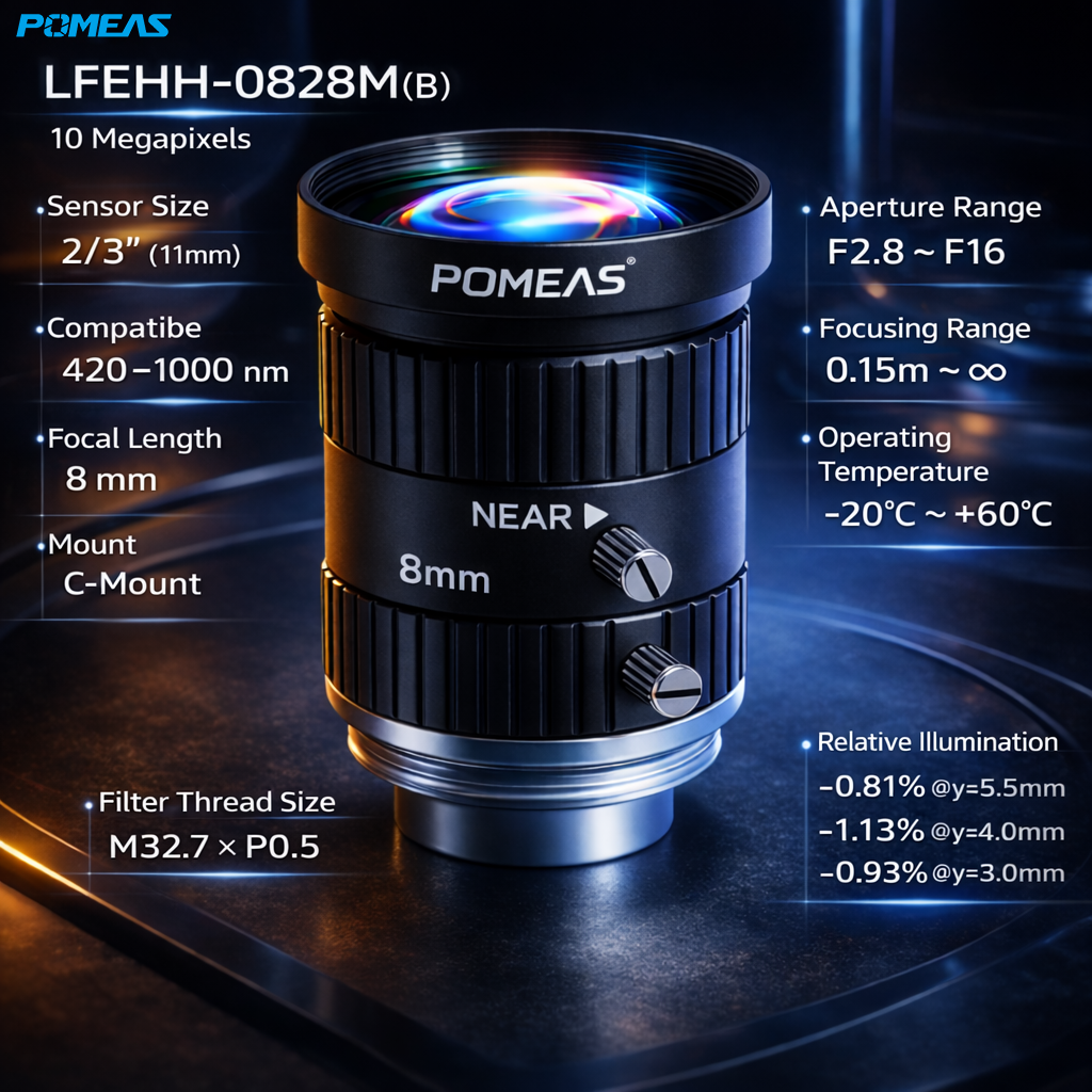 LFEHH-0828M 8mm F2.8 10MP Fixed Focal Length Machine Vision Lens For 2    3 Inch Industrial Cameras photo 4