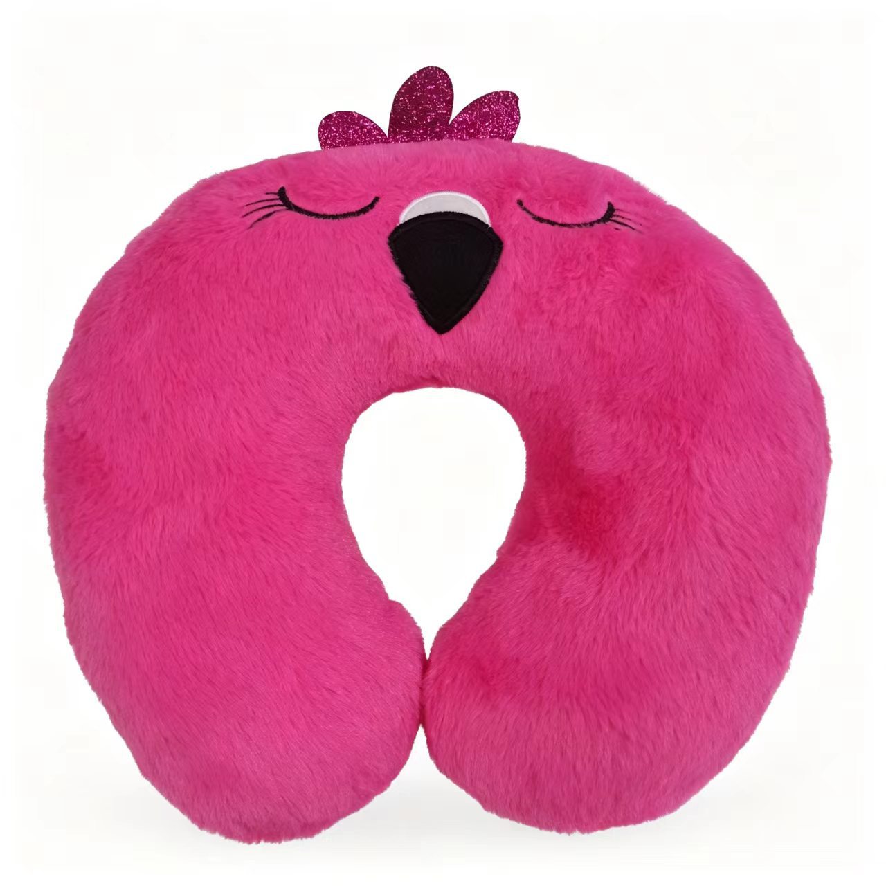 Cute Hot  Flamingo Plush Travel Neck Pillow, PP Cotton Filled U Shaped Neck Support Cushion, Soft Fluffy Neck Rest For Airplane Car Office Nap photo 3