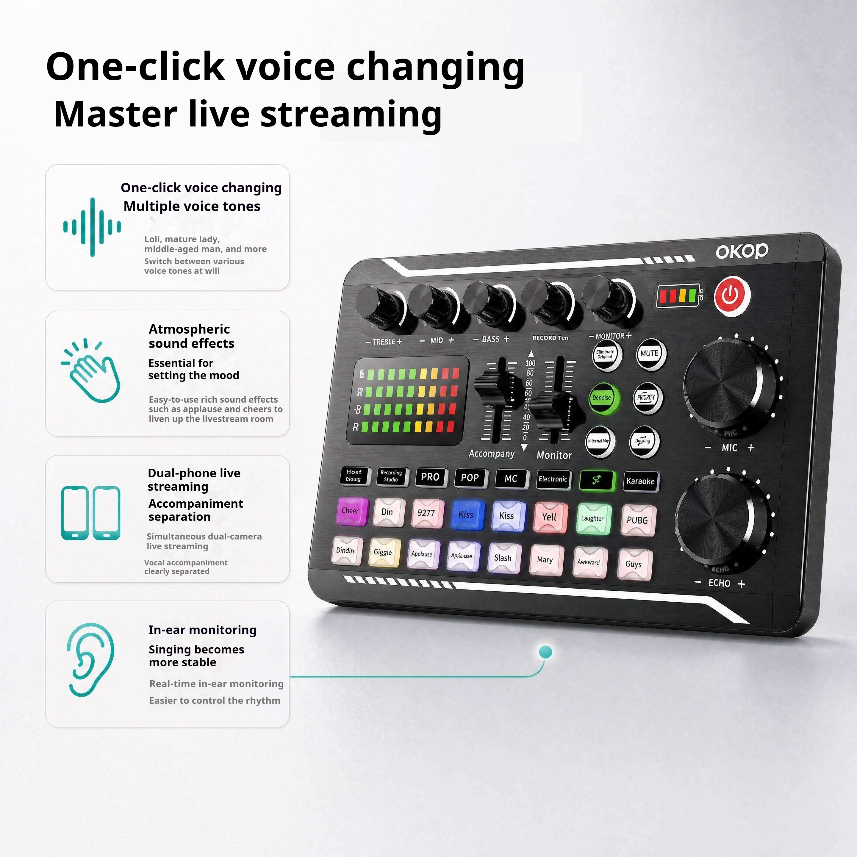 KP-K17 18 New Multifunctional Live Streaming Sound Card Features Special Effects Voice Changing Adjustable Settings Karaoke Recording Modes And Noise Reduction Factory Direct Stock photo 5