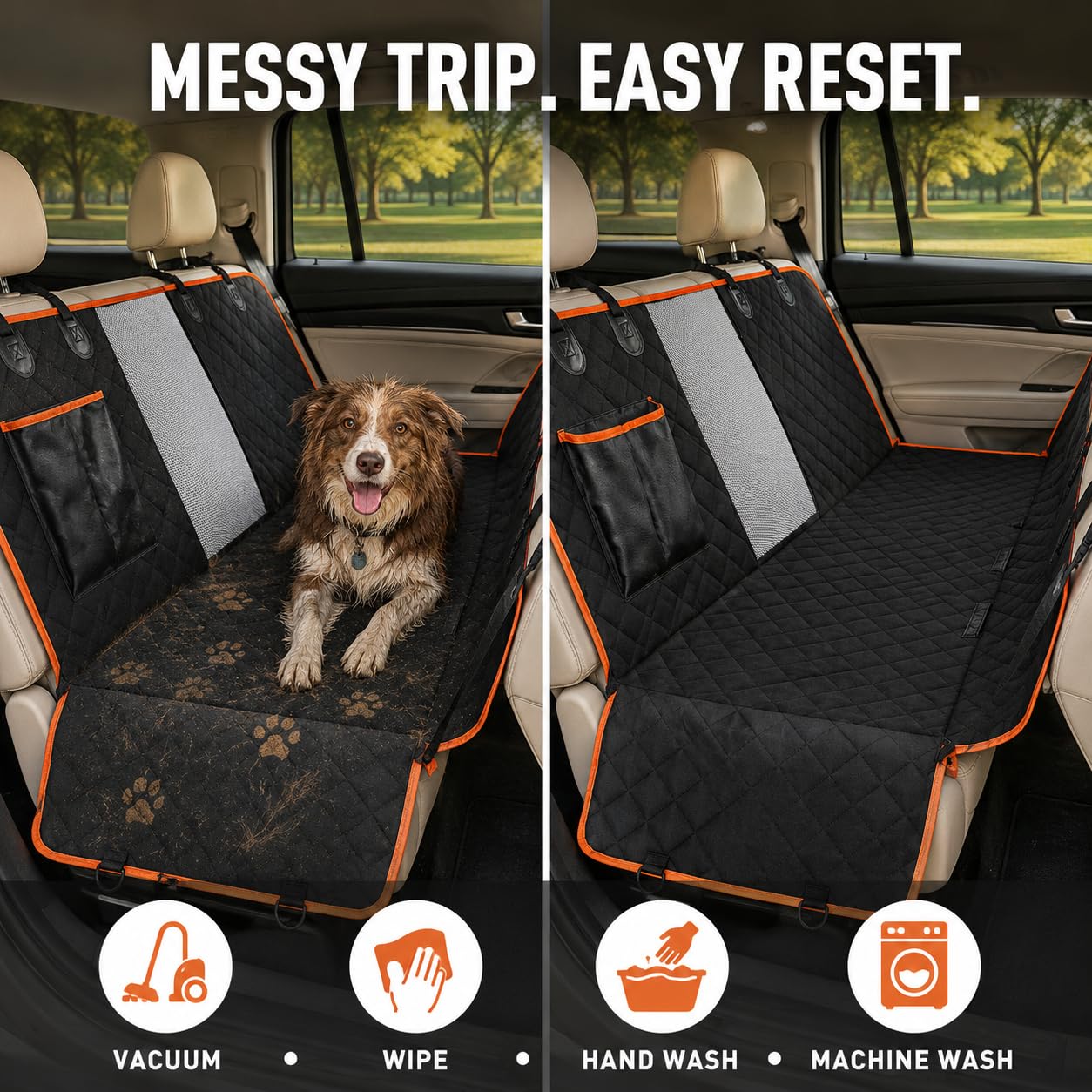 Dog Car Seat Cover For Back Seat,  Waterproof Hammock For Cars And SUVs Scratch-Resistant, Non-Slip Design With Mesh Window, Side Flaps And Storage Pocket, Black photo 7