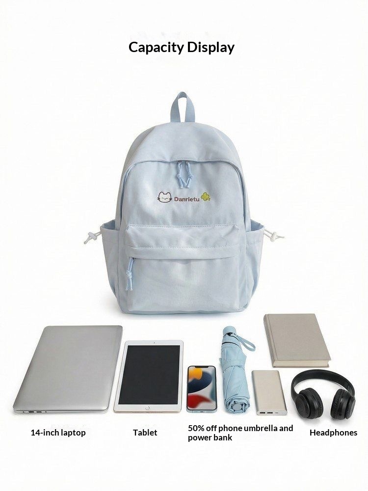 Japanese Solid Color College Student Backpack Female 2026 New Lightweight Junior High School Student Backpack Short Distance Travel Backpack - Beige photo 5