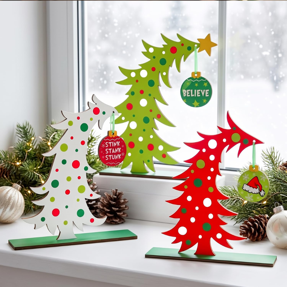 3 Pcs Christmas Decorations Wooden Table Centerpiece Christmas Tree Decor photo 3