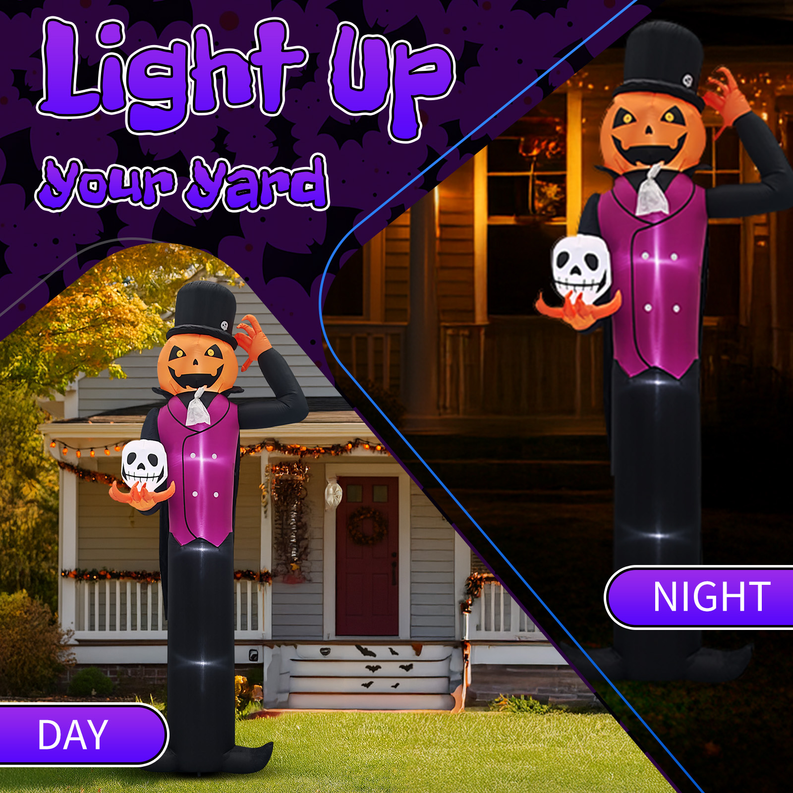 12ft Cape Pumpkin Man 5 White LED Lights Halloween Inflatable Decoration 12V photo 5