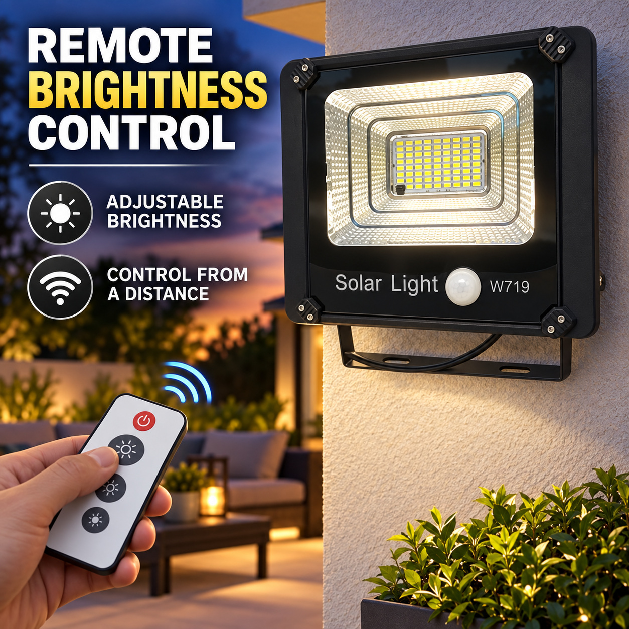 Solar Powered Motion Sensor LED Work Light 80W 5000mAh For W719 Remote Control Street Battery photo 2