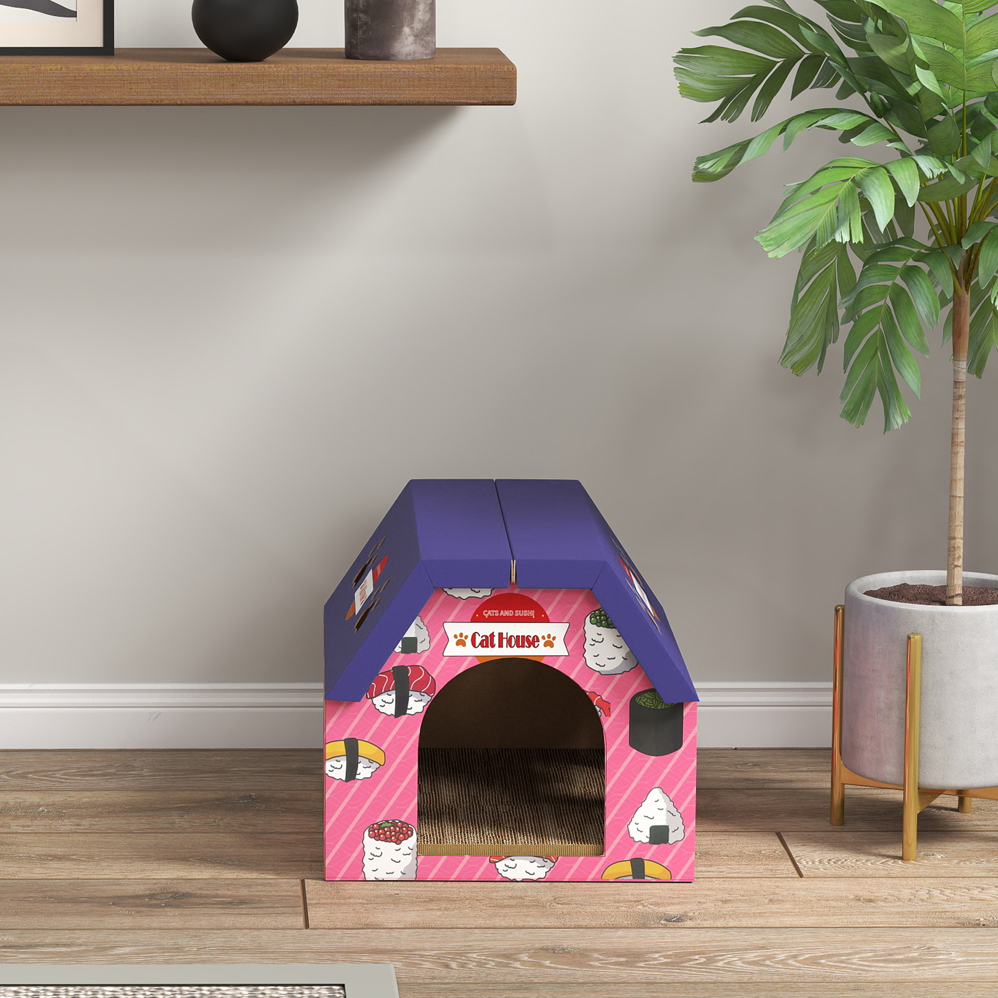 2 In 1 Gaming Style Cardboard Cat House With Scratching Board & Catnip For Indoor Cats photo 7