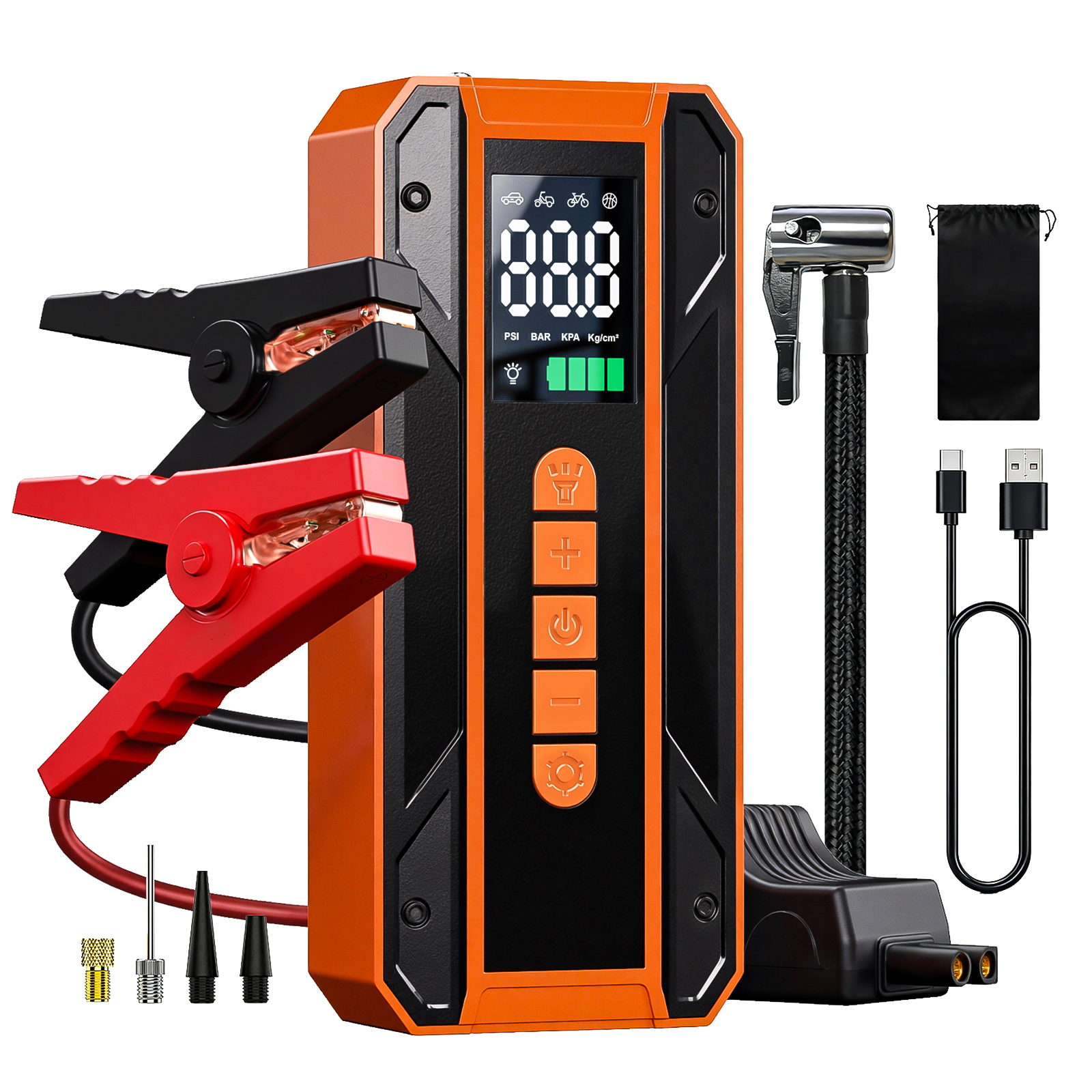 Air Pump Car Jumper Starter Portable Battery Pack With 150PSI Tire Inflator, 12V Jumper Box For Car Charger Battery Booster With LCD Display, 3-Mode Emergency Flashlight photo 1