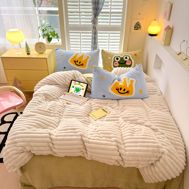 1PC Thick Reversible Plush Comforter, Soft Striped Fluffy Quilt, All Season Warm Bedding Comforter For Home Bed photo 4