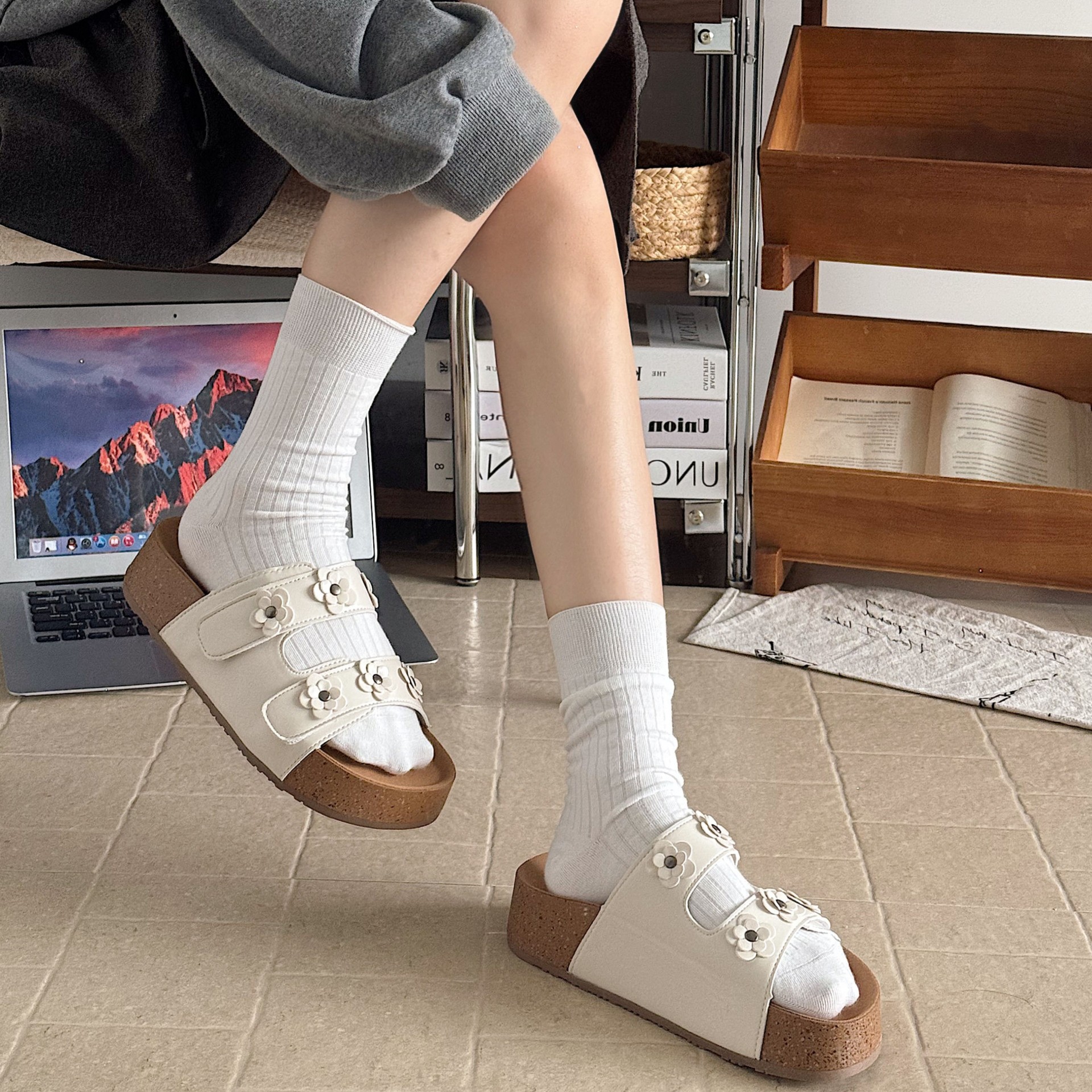 2026 New Girls Floral Rhinestone Slide Slippers, Adjustable Strap Soft Sole Non-slip Kids One-Strap Slides For Outdoor Summer Wear photo 3