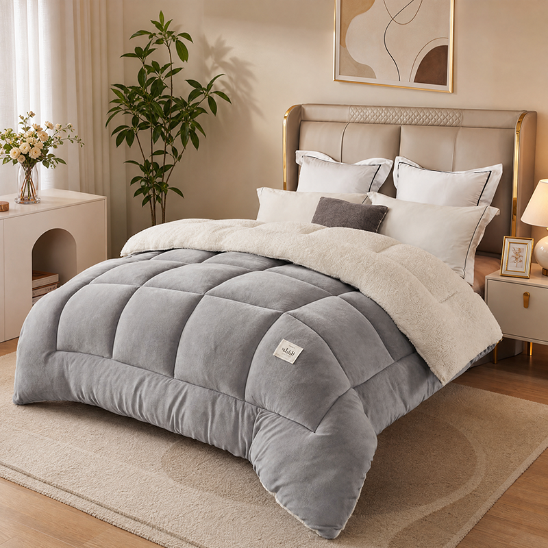 1PC Reversible Sherpa Comforter, Ultra Warm Thick Plush Bedding Quilt For Cold Winter photo 7
