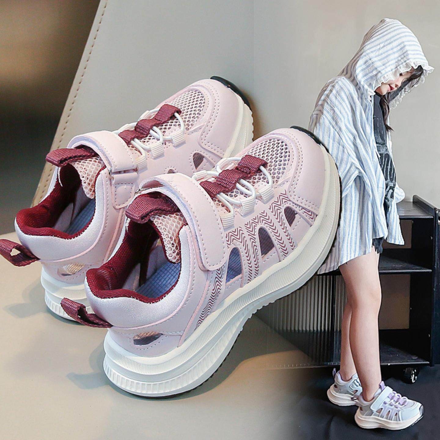 2026 Spring New Boys Sports Sandals, Soft Sole Hollow Out Kids Shoes, White Single Mesh Lightweight Sneakers For Big Kids photo 5