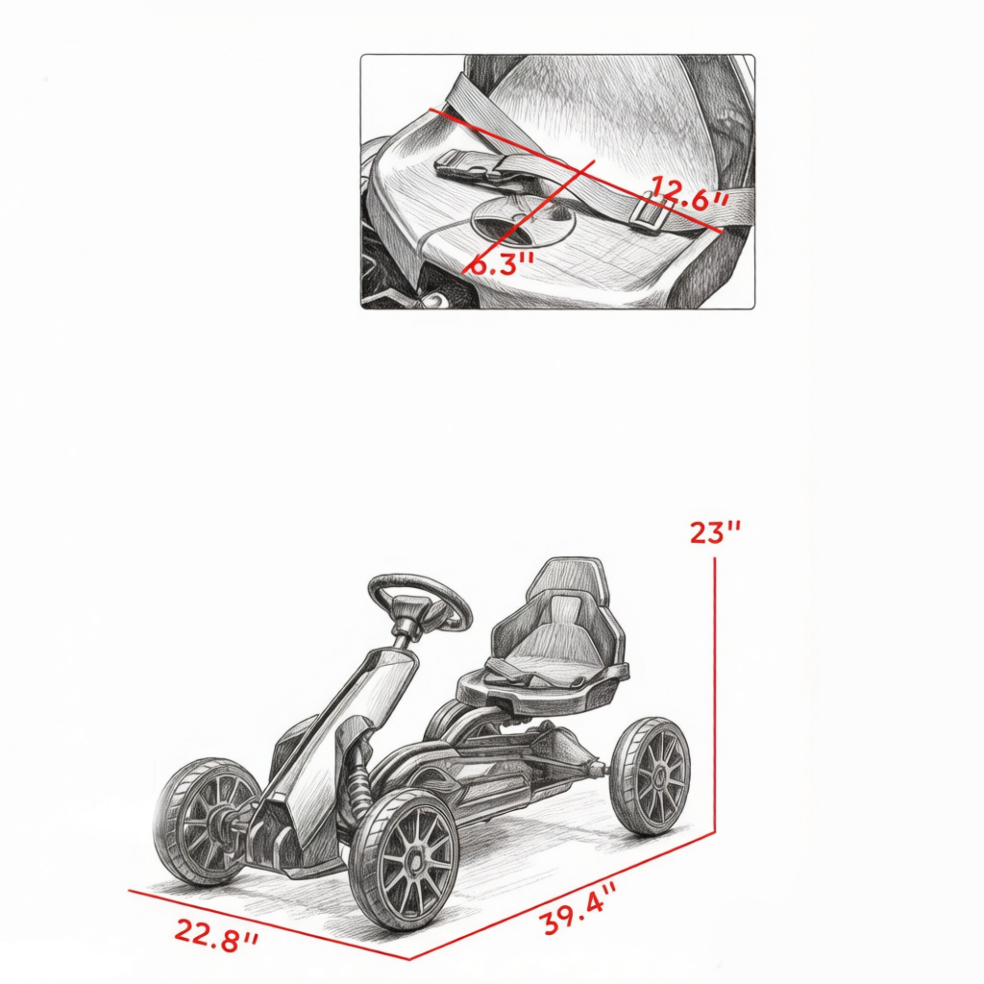 Black Children's Pedal Kart, Adjustable Seat, Durable Swing Axle, Safe Outdoor Riding Toy photo 5