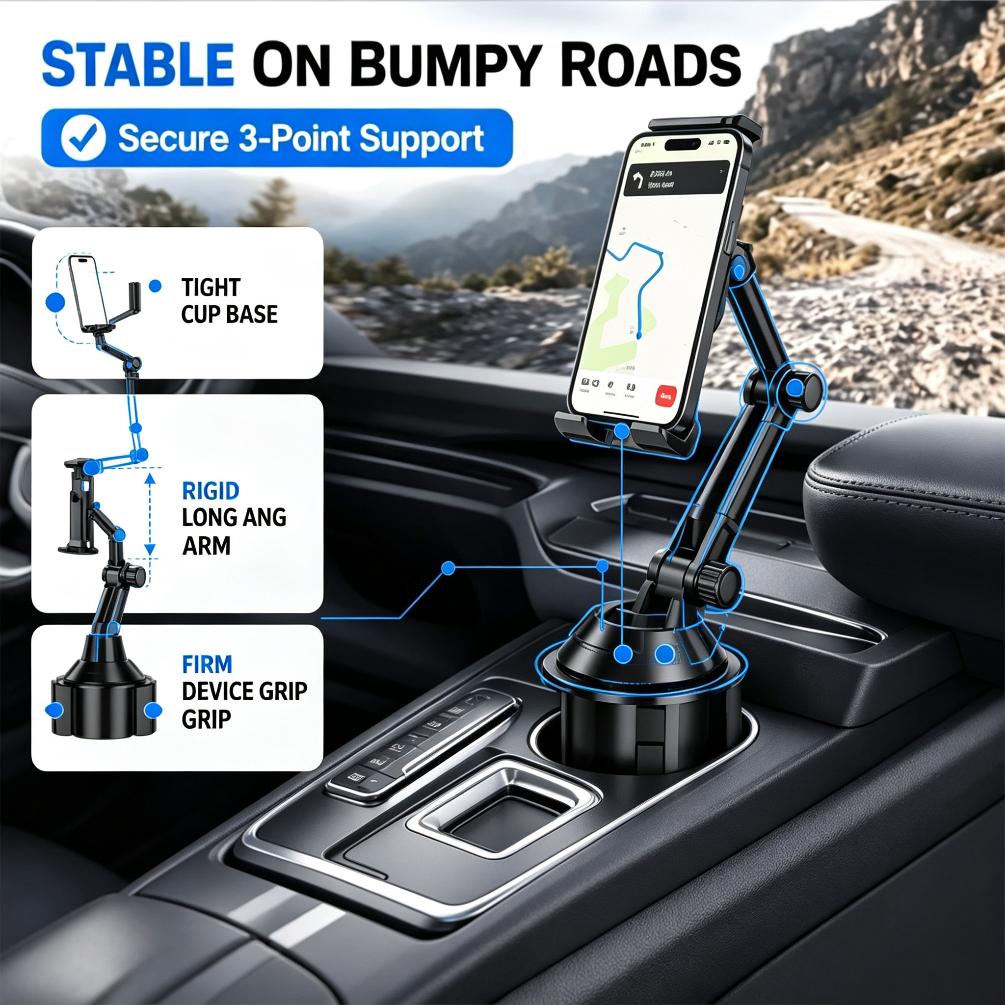 Car Cup Holder Phone Tablet Mount Long Arm 360 Rotation Adjustable Navigation Cell Phone Holder For Car Universal Vehicle Stand photo 2