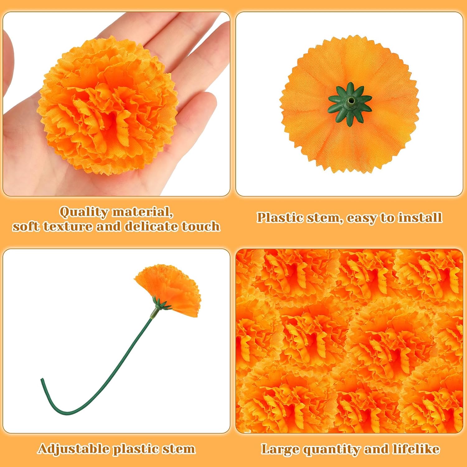 Artificial Marigold Flower Heads 30 Units, Orange Faux Flowers For Wreaths, Garlands, DIY Crafts, Halloween And Home Decor photo 3