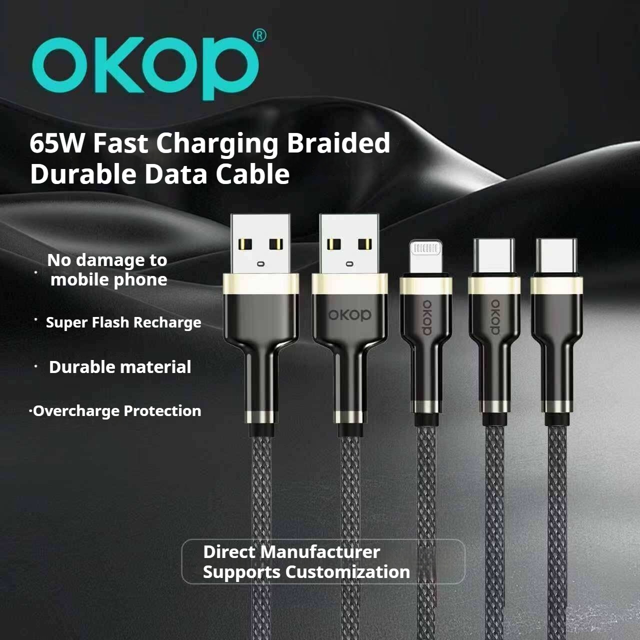 KP-318 Braided 65W Fast-Charging Data Cable Durable Overcharge Protection Type-C Compatible With Apple Android And Huawei photo 4