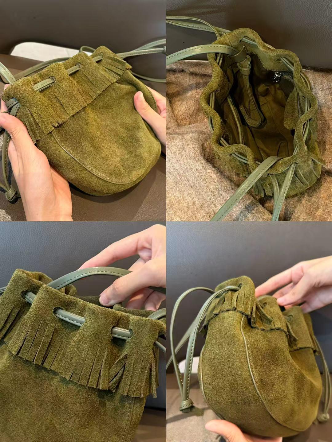 Tassel Bucket Bag, Genuine Leather Single Shoulder Diagonal Cross Bag, 2026 New Drawstring Armpit Bag, High-end Women's Commuting Small Bag - Gray photo 5