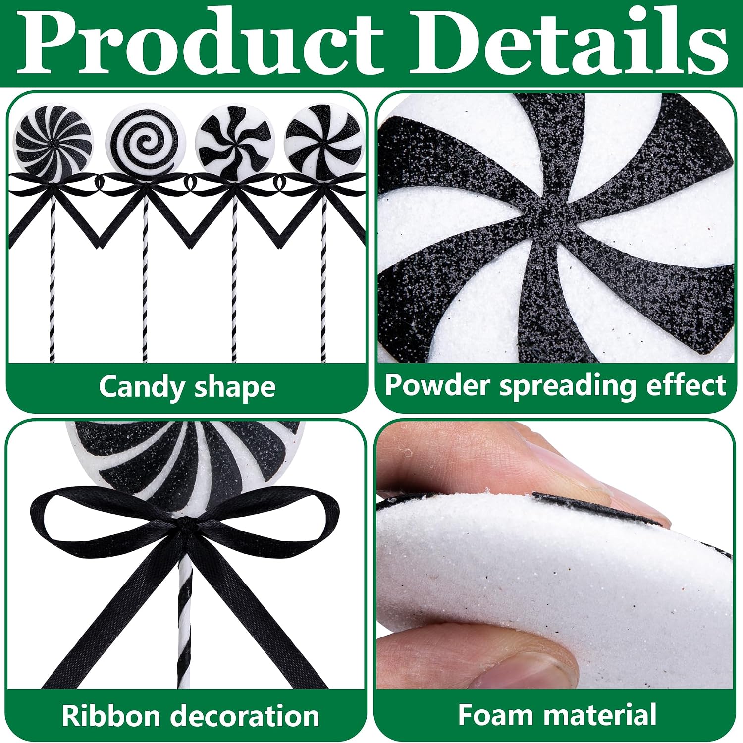 Christmas Swirl Lollipop Tree Picks 12 Units, 8.5 Inch Black White Picks For Vase, Wreath, Stairs, Garland And Tree Decor photo 2