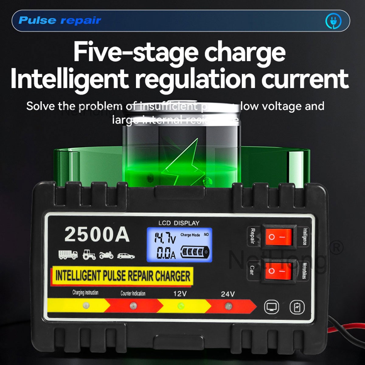 2500A HEAVY DUTY 12 24V AUTOMATIC CAR BATTERY CHARGER SMART PULSE REPAIR TRICKLE photo 5