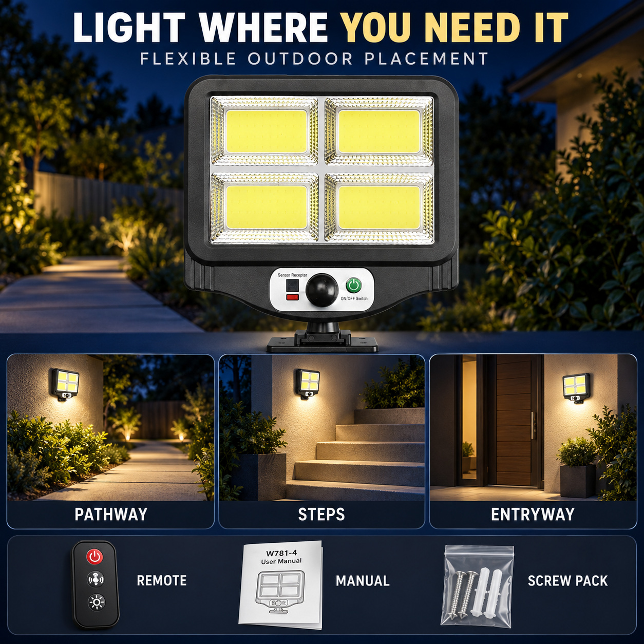 Solar Powered Rechargeable Motion Sensor COB LED Work Light 1500mAh For Auto W781 4 1x photo 4