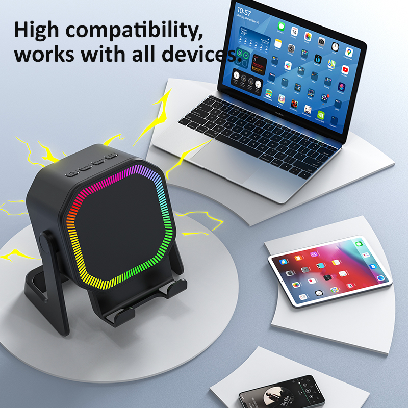 Multifunctional Induction Bluetooth Speaker, Phone Tablet Stand Holder With RGB Ambient Light, Smart Induction Connection Wireless Speaker 1500mAh Rechargeable For Watching Movies Live Streaming, FCC photo 4