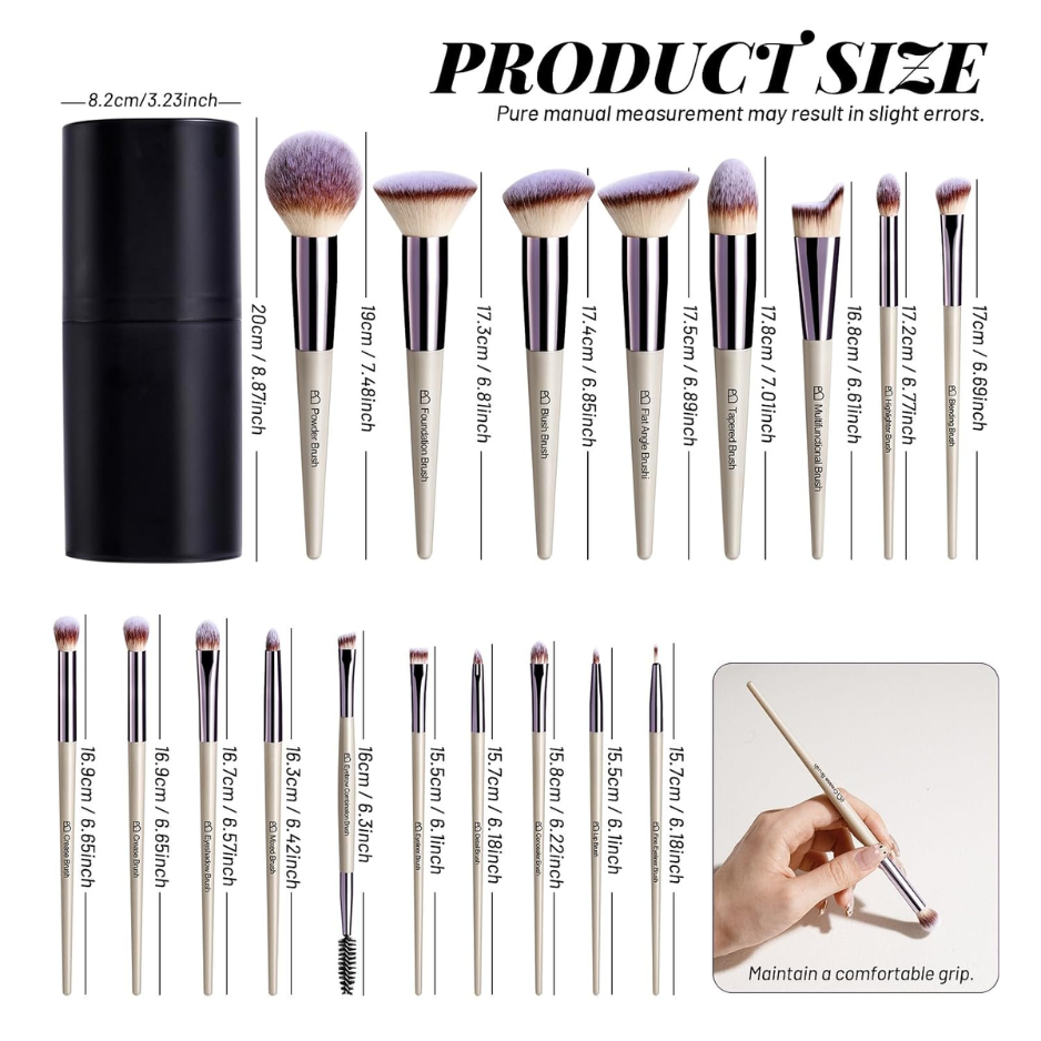18PCS Professional Makeup Brush Set, Foundation, Powder, Concealer, Eyeshadow & Blush Brushes With Black Storage Case photo 5