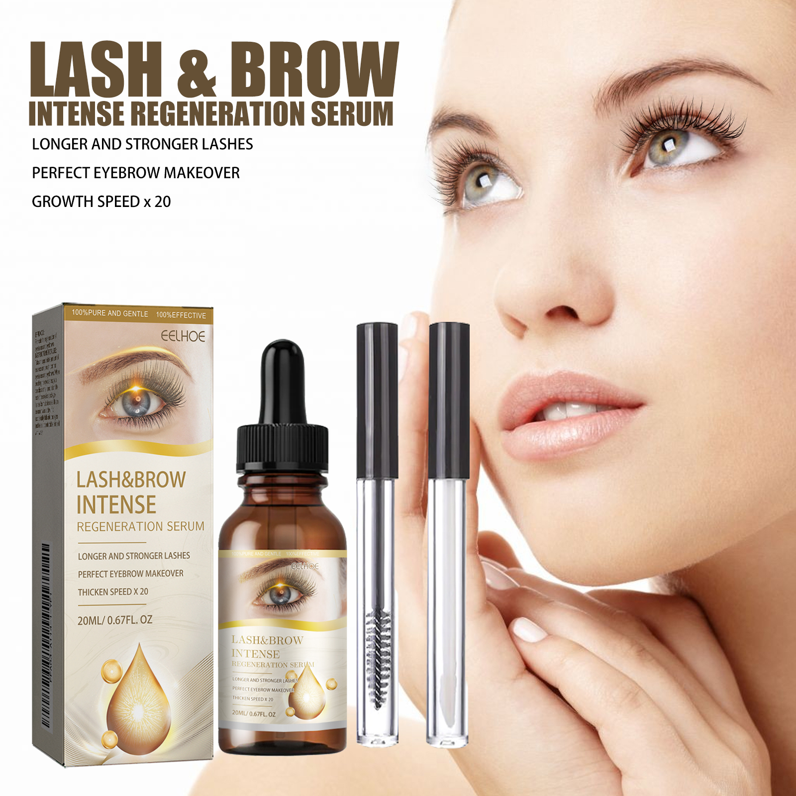 Eyelash Eyebrow E Ssence Set 20ml 1box-1 Eyelash Brush-1 Eyebrow Brush photo 2