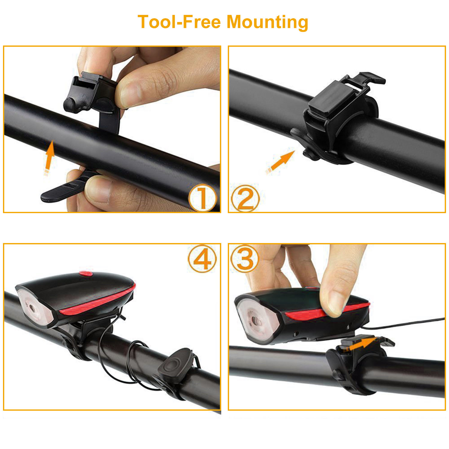 Bike Headlight USB Rechargeable LED Bicycle Front Light Rear Tail Light With 130dB Loud Horn photo 8