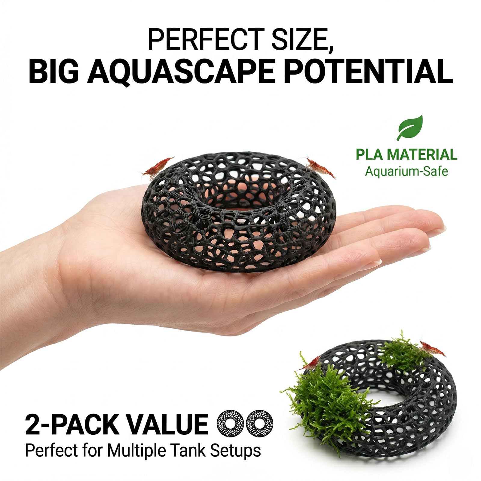 Shrimp Cave For Moss & Plants, 2-Pack Aquarium Hide For Neocaridina, Cherry &  Shrimp, Aquascape Decor For Ferns & Anubias, Black photo 7