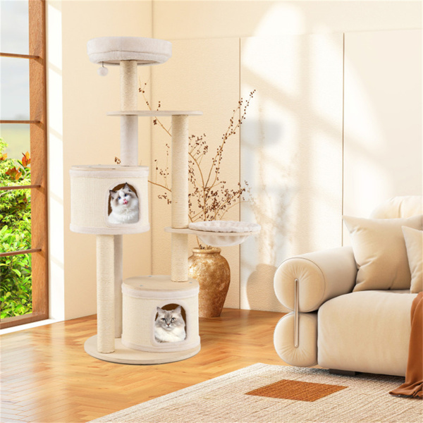 60 Inch Tall Wooden Cat Tree Multi-Level Cat Tower With Sisal Scratching Posts & Condos For Indoor Cats, Natural photo 5