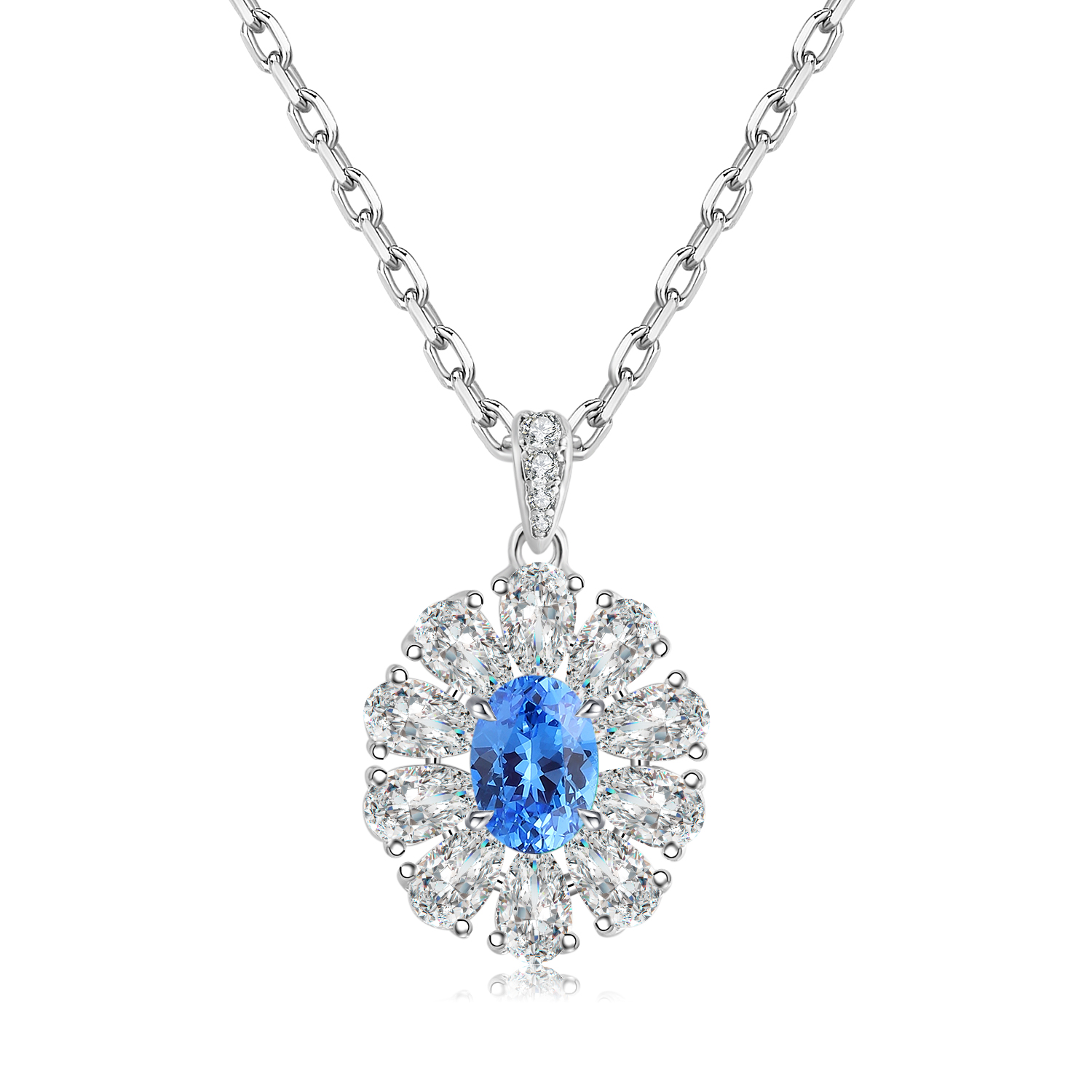 S925 Silver 4.0g Lab-Created Gemstone Necklace, 7x5mm Pendant, 5 Colors, 40&5cm photo 7