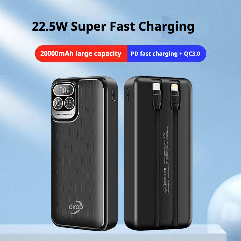 KP-704 Best-selling 20,000mAh High-capacity Fast-charging Power Bank With Digital Display And Built-in Dual Cables In Stock photo 5