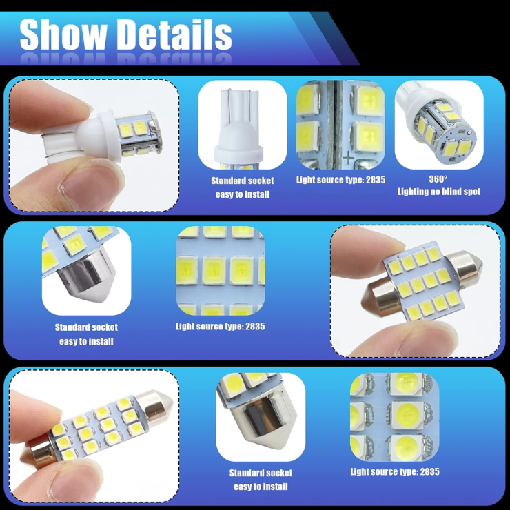 Car Led Bulb, Led Combination Set Of 24 Sets, Used For Car Interior Indoor Map Dome Trunk  License Lights, Etc. White photo 5