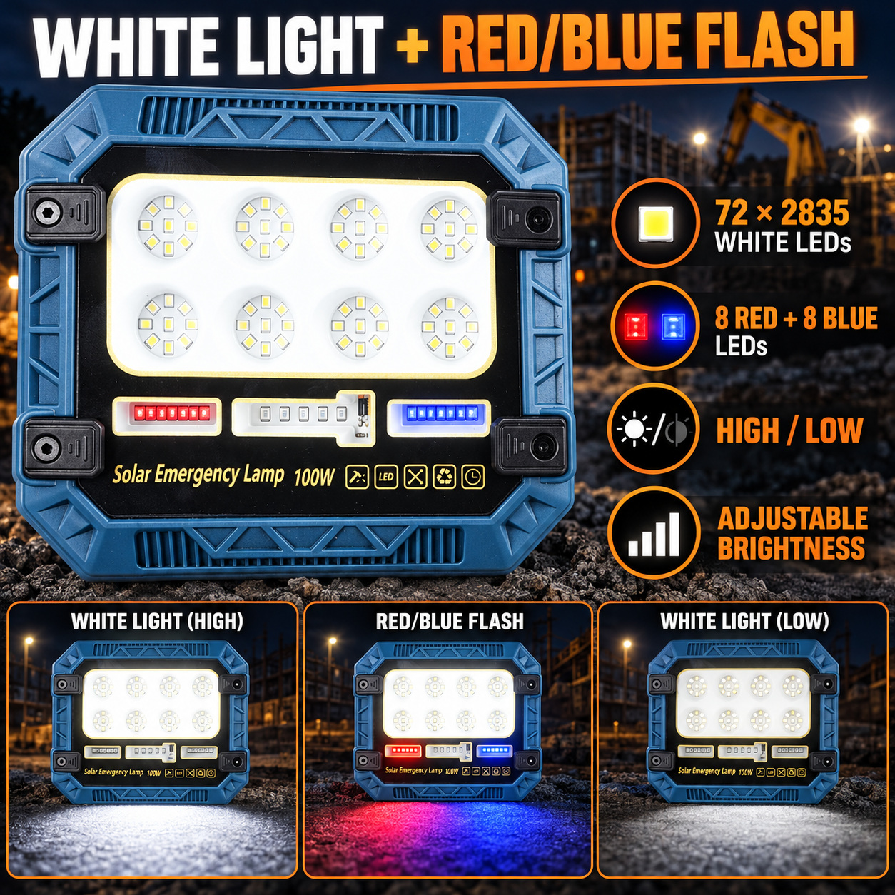 Solar Powered Rechargeable Battery Display 18650 W8112 1 3600mAh LED Flood Light 72 3 1W photo 4