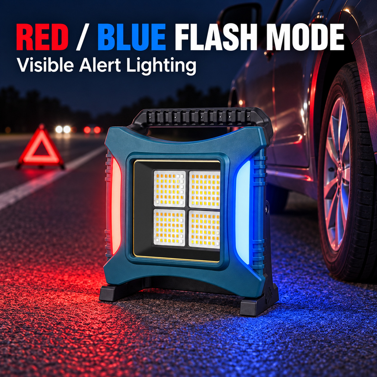 Rechargeable Type C Batteryversion 18650 W8144 4 Wholesale Supply Red Blue Warning LED Flood Light photo 3
