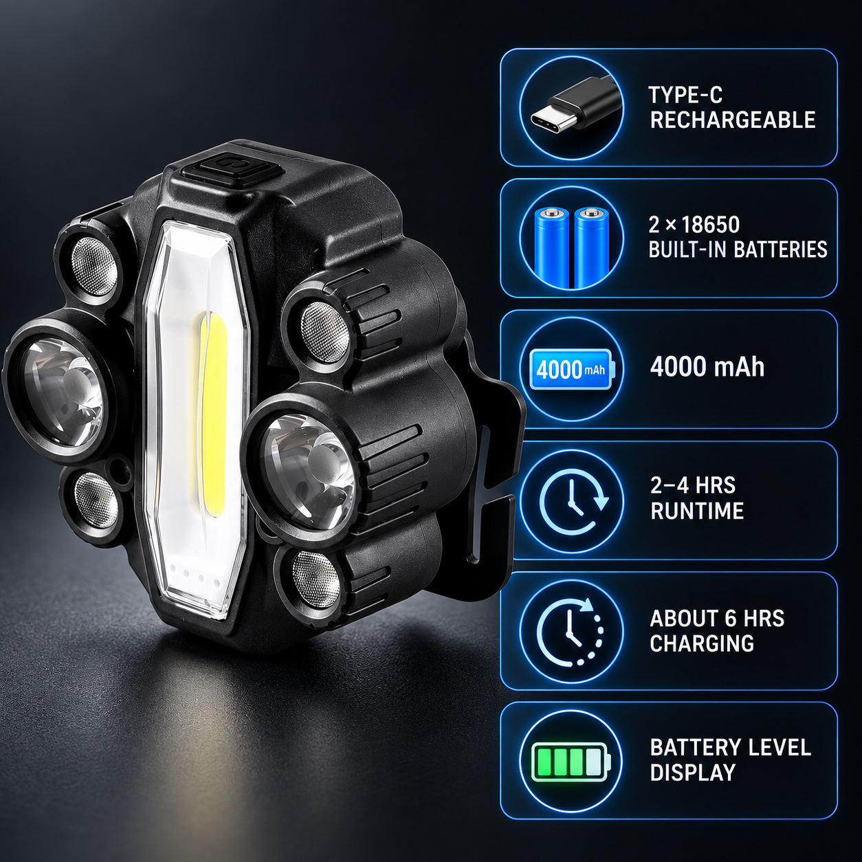 Rechargeable Motion Sensor Magnetic Battery Display LED Work Light 10W Hanging Hook W662 Headlamp Type photo 5