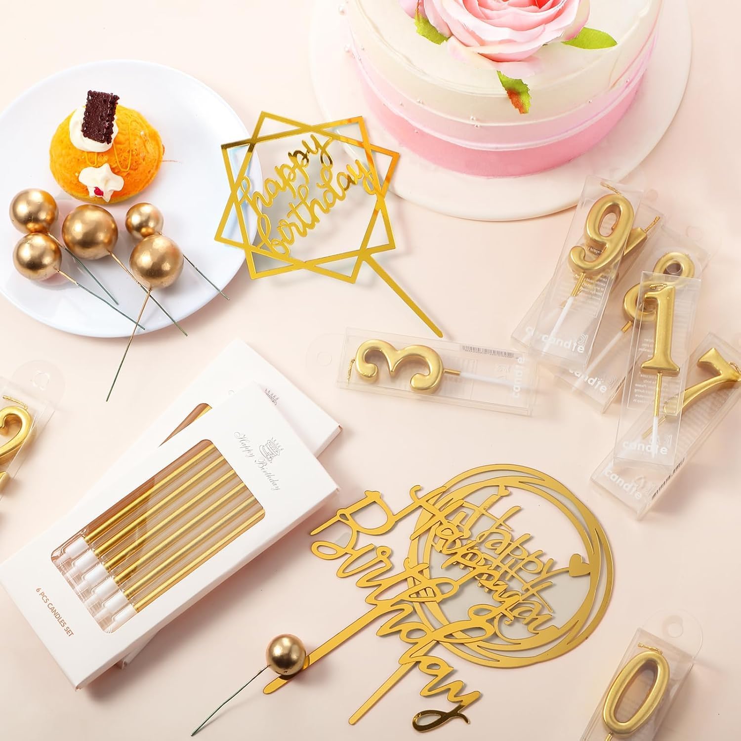 Gold Birthday Cake Toppers 34 Units, Birthday Candles And DIY Cake Decorations For Men, Women, Anniversaries And Parties photo 5