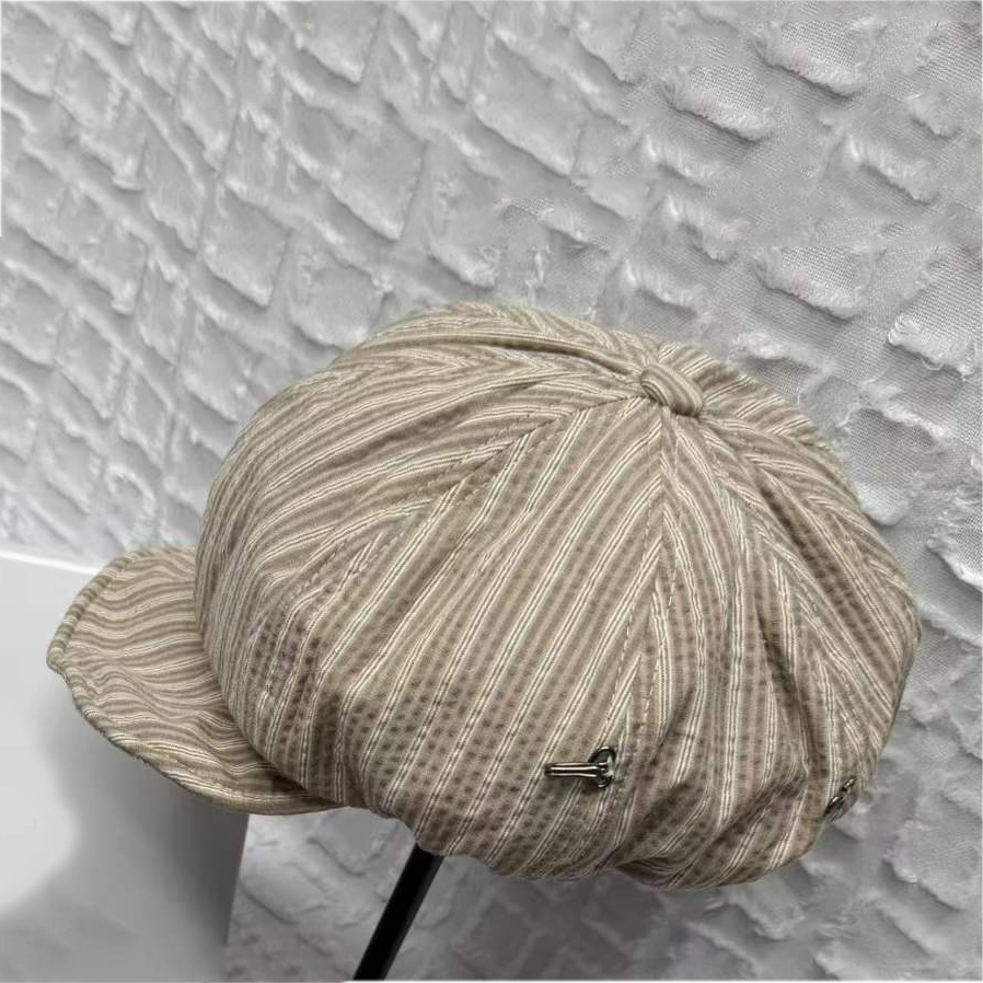 Fashion British Style Vertical Stripe Color-matched Vintage Reporter Hat, Artistic And Casual Soft Brim Painter Hat photo 6