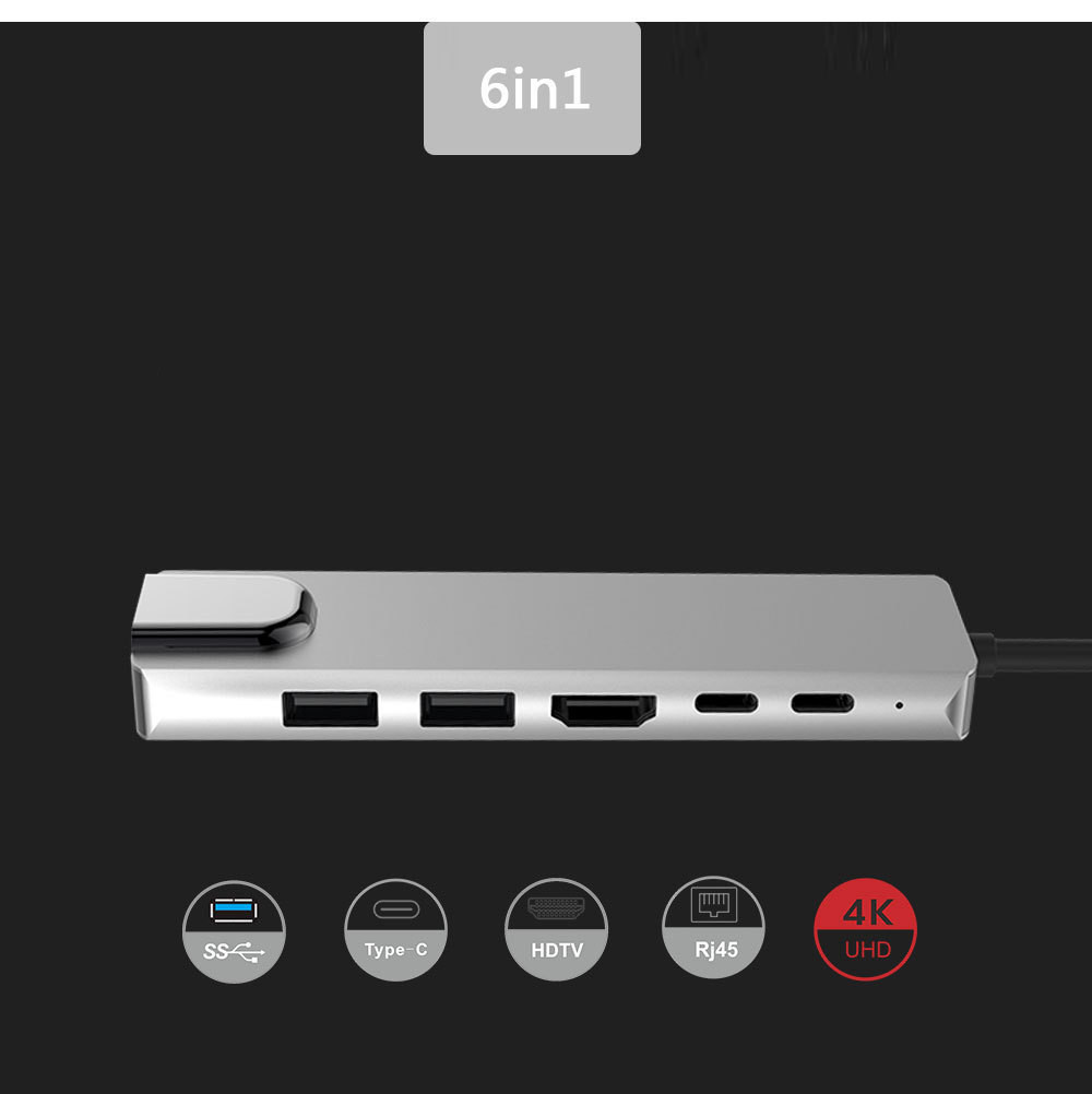 Type C To HDMI USB3.0 PD 6 In 1 HUB Hub Rj45 Network Card Adapter photo 1