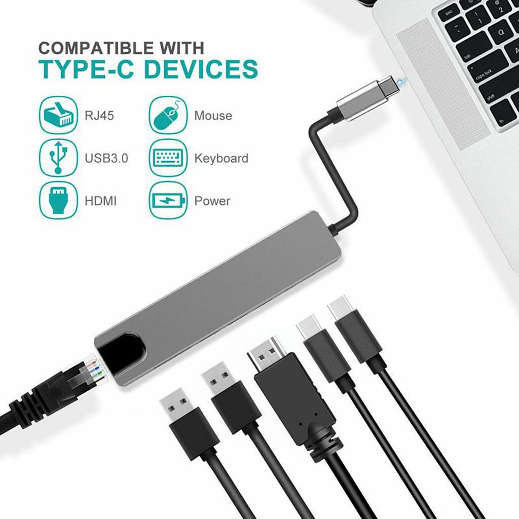 Type C To HDMI USB3.0 PD 6 In 1 HUB Hub Rj45 Network Card Adapter photo 3