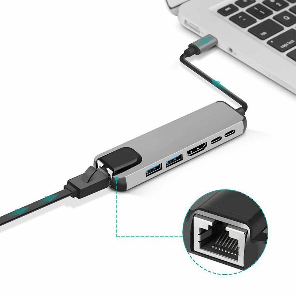 Type C To HDMI USB3.0 PD 6 In 1 HUB Hub Rj45 Network Card Adapter photo 2