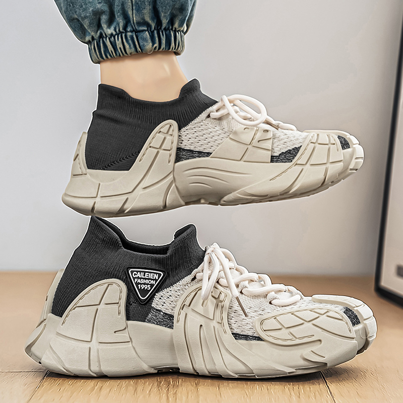 Men's Spring Summer Mesh Sneakers, Breathable Fly Knit Casual Slip-on Dad Shoes, Lightweight Fashion Popular Running Footwear photo 2